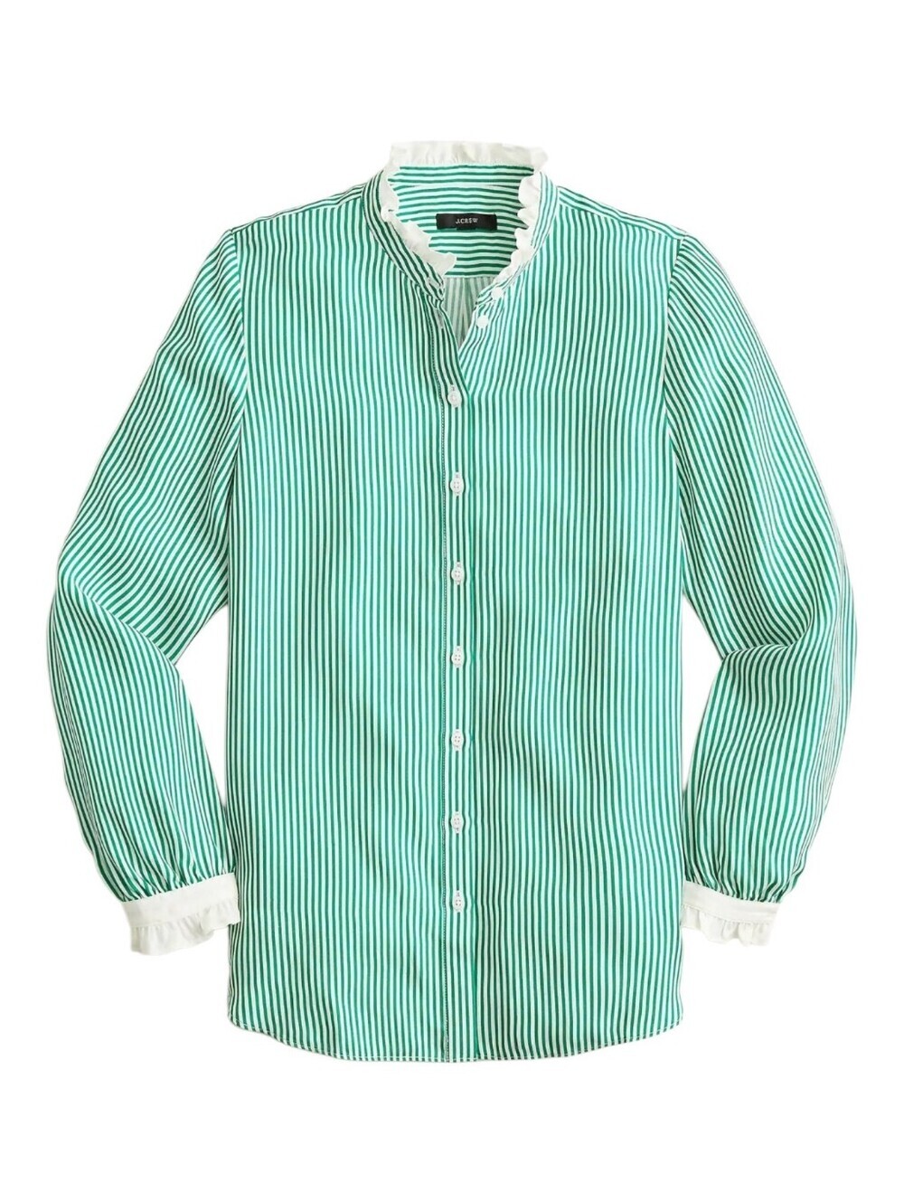 J Crew Womens Kelly Green Striped Drapey Cupro Blend Ruffle Trim Shirt Small